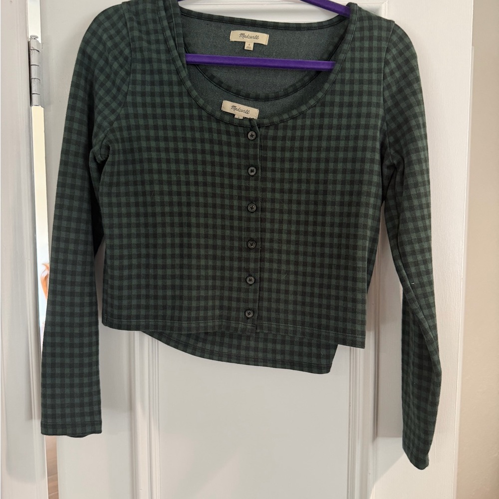 Madewell Green Checkered Button-Up Top